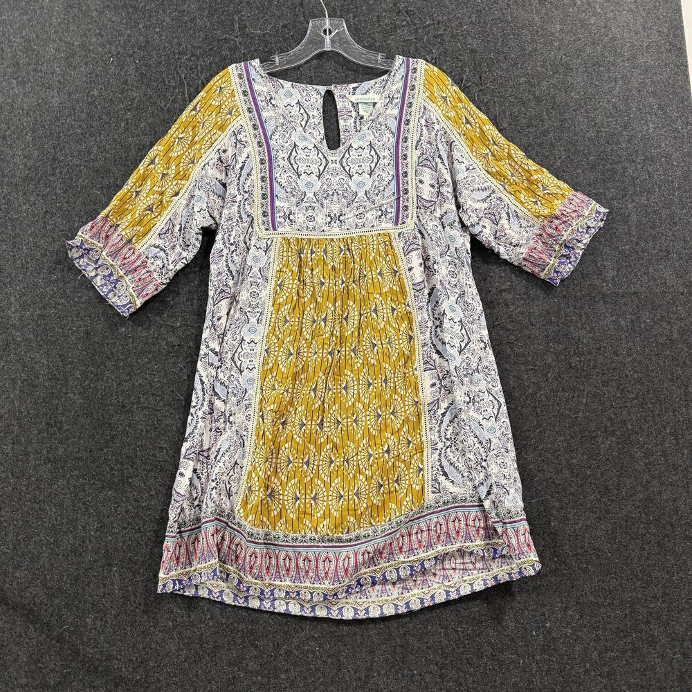 Sundance Dress Women's XS Yellow Multicolor Paisley Shift 3/4 Sleeve Boho